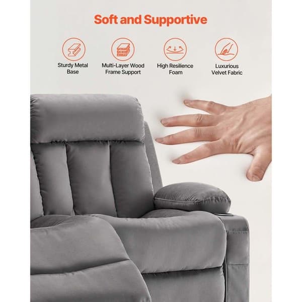 Elektrisk Justerbar Sofa - DUOKU - 2 Pladser - Massage og Opvarmning - Blødt Fløjl - Grå Grå