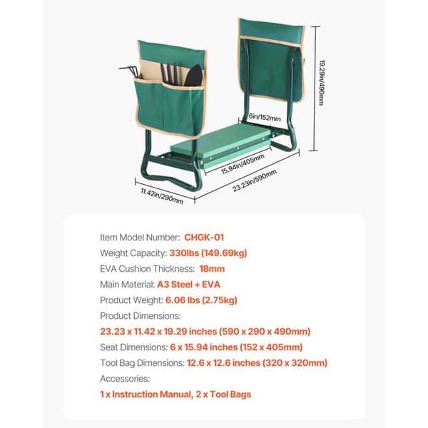 Haveknæler-Duoku-med 15 cm Tykk Pude-Sammenklappelig Stool der understøtter op til 150 kg