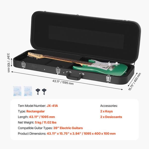 Hårdt Etui til Elektrisk Guitar-Duoku- Rectangulær på 43,11 Tommer- Vandafvisende- til Guitarer på 39 Tommer- Sort