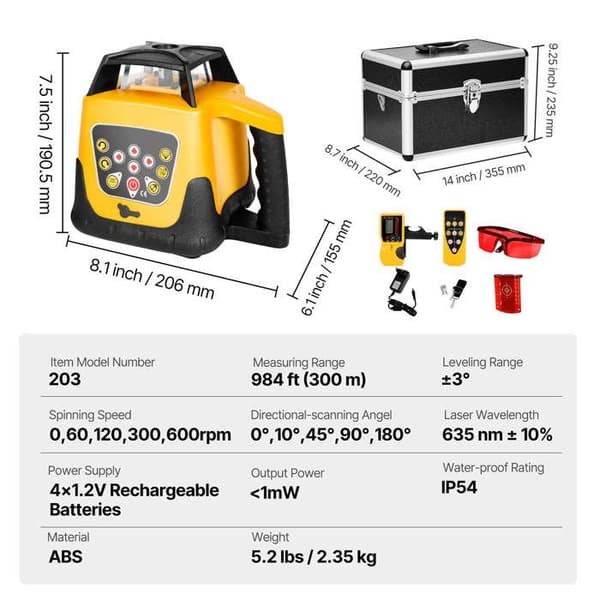 Selvnivellerende 360° Laser Kit - Duoku - Rækkevidde 300 m, Rød Stråle, Justerbar Hældning, Ændringsbart Sweep Vinkel