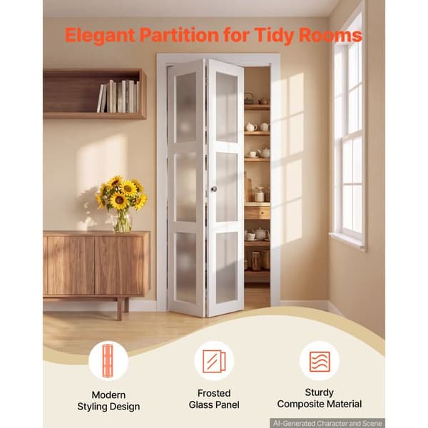 Skydedør til Skab, 2 Døre - Duoku - med 3 Paneler i Frostet Glas, Hvid Finish, Dimensioner 914x2032 mm, Kompositramme