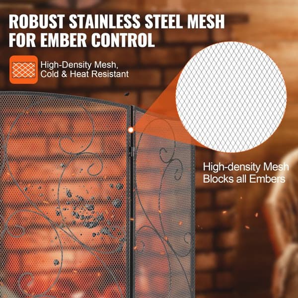 3-panel gnistbeskyttelse i robust metalnet - Duoku - 122 x 76,7 cm - uden samling - selvbærende hegn til stuedekoration