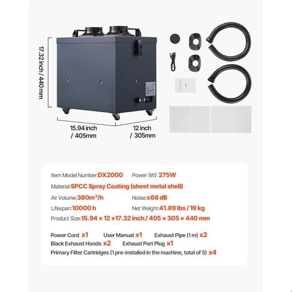 Svetsröksug - DUOKU - DX2000 - 275 W - 380 m³/h - Borstlös system