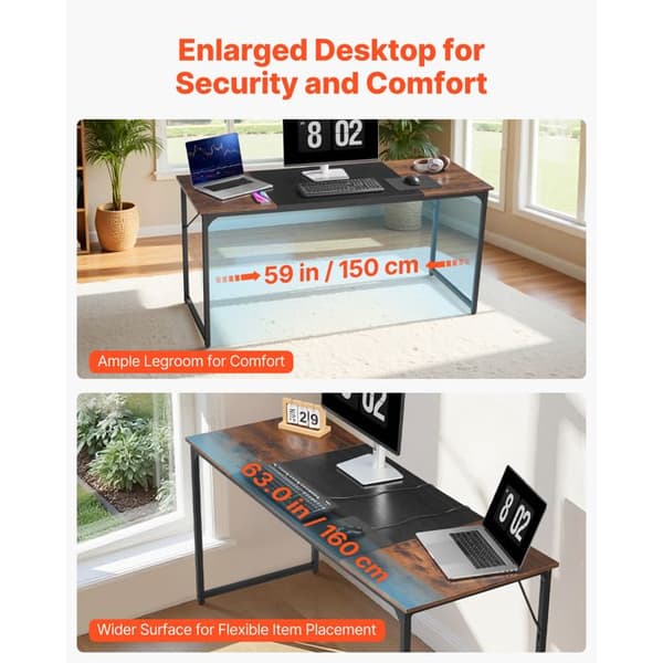 Computerbord 160 x 60 x 75 cm-Duoku-med metalstruktur-med benplads-Brun og sort