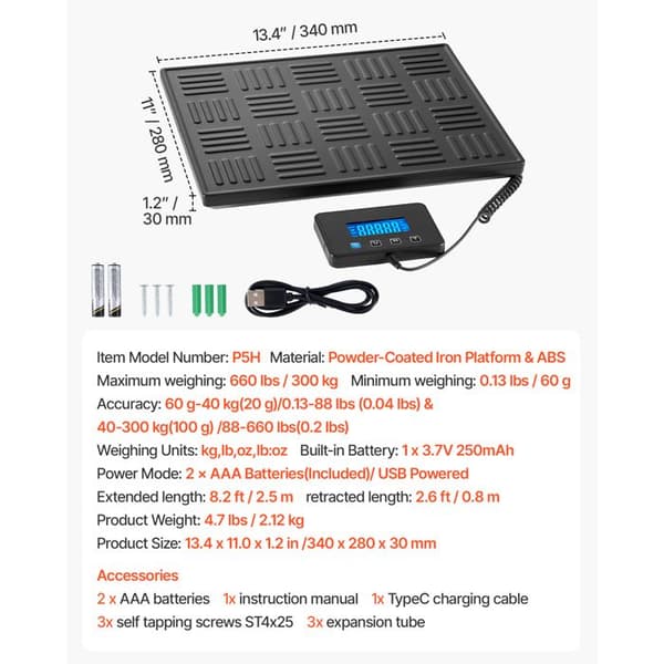 Digital postbalans - DUOKU - P5H - 300 kg - dubbel precision 20/100 g - USB & batterier - tara/håll