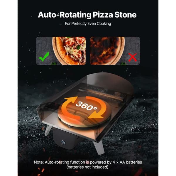 Bärbar Pizzaugn 305 mm för Utomhus-Duoku-Drivs med Vedpellets-Utrustad med Elektrisk Rotationssystem Noir (pulveriserad)