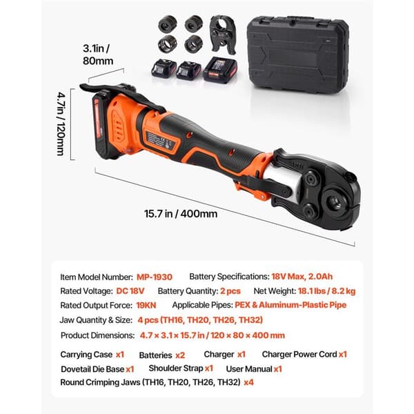 Trådløs Elektrisk Koldprofiler 18 V-Duoku-til VVS-Egnet til PEX- og Aluminium-plastikrør-2 Batterier 2 Ah-Lader