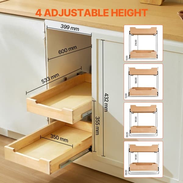Skabsorganisator - DUOKU - Skydemodel - 2 Niveauer - 35,6 cm Skuffe - Robust træ