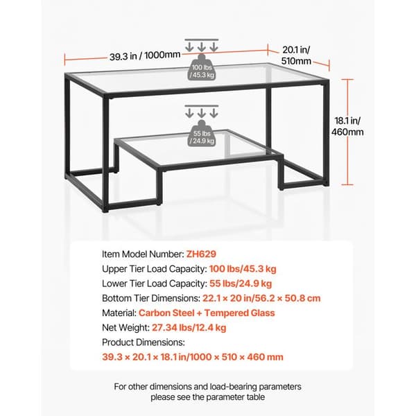 Bordslampa - DUOKU - Rektangulär - Härdat Glas - 2 Nivåer - Svart