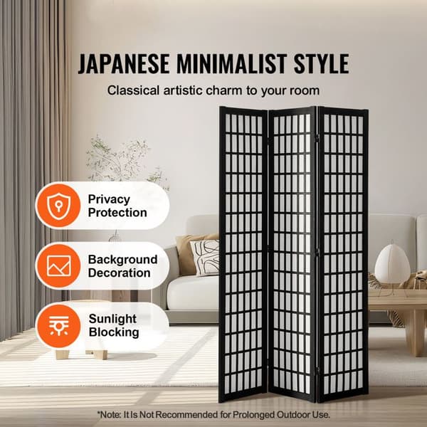 Skillevæg - DUOKU - Japansk med 3 Paneler - Sammenfoldelig i Træ - Sort - Moderne Design Svart, Enfärgad