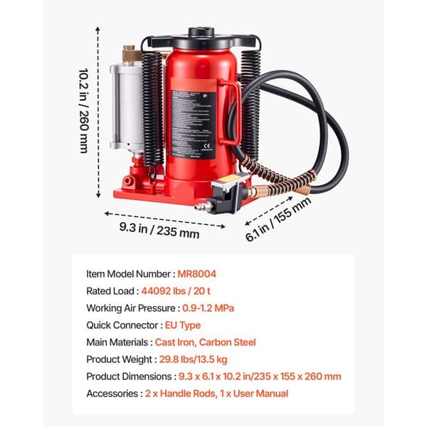 Hydraulisk pneumatiskt domkraft - DUOKU - MR8004 - 260–495 mm - 20 t - Pneumatisk