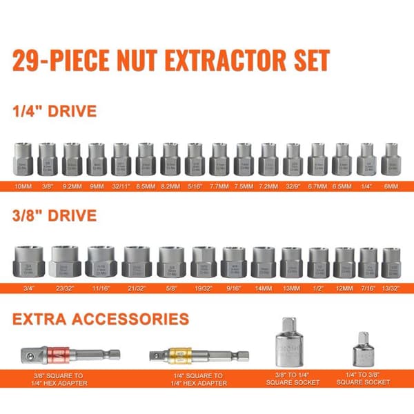 Bult- och Mutternavdragare - DUOKU - YM-29 - 29 Delar - Cr-Mo - 6 mm till 10 mm