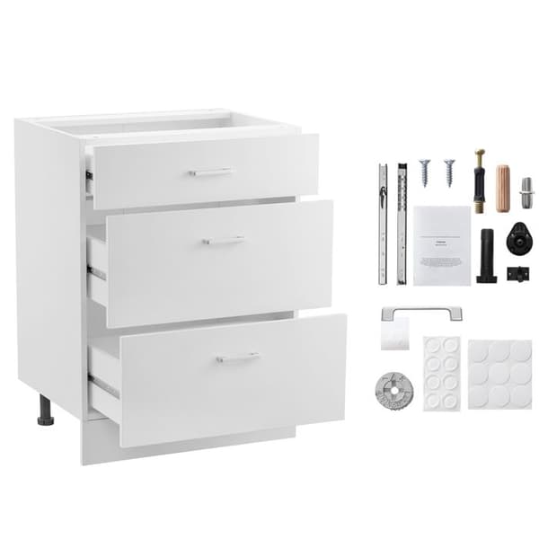 Lav møbel - DUOKU - Shaker - 3 skuffer - 61 cm x 48 cm x 81 cm - Usamlet Vit