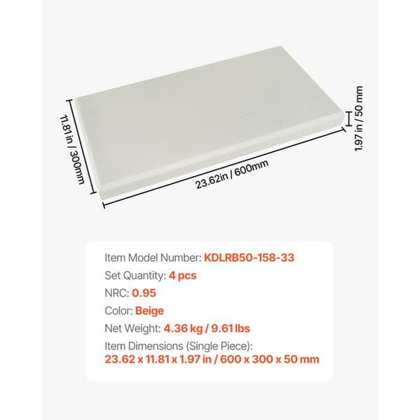 Väggmonterad Akustisk Panel 4-pack-Duoku-Ljudisolerande Glasfiberpaneler 60x30x5 cm-Beige