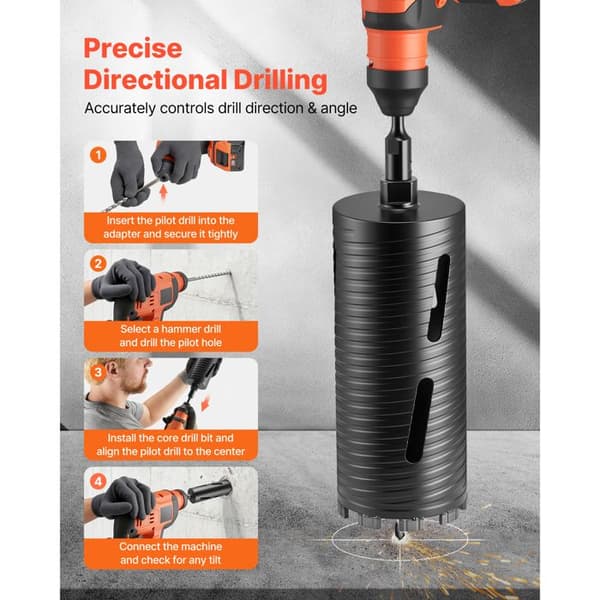 Diamantbor til Kerneboring-Duoku-Diameter 102 mm, Boredeledning 241 mm, Indvendigt Gewinde M16, Inkluderer 3 Adaptere