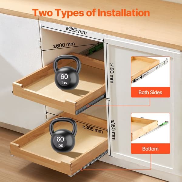 Skabsorganisator - DUOKU - 20"L x 21"P - Træk i træ - Belastning 27 kg - Nem montering