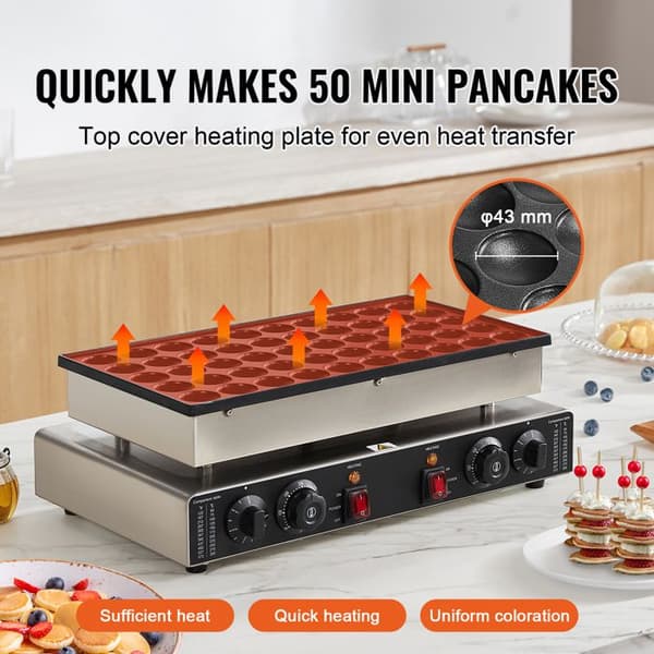 Crêpes pande - DUOKU - PC-50 - 1 700 W - Non-stick - Rustfrit stål Pengar