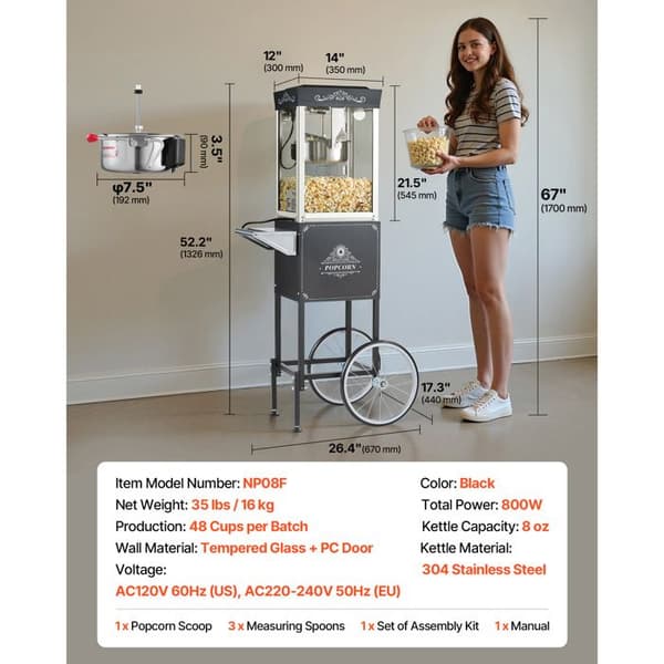 Popcornmaskine - DUOKU - NP08F - 800 W - 0,2 kg - 48 kopper Svart