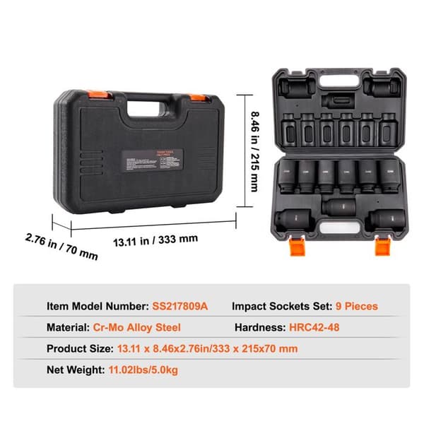 Chock Socket Set-Duoku-1/2" 9 Stykker-29-38 mm Metrisk-Legert Stål Cr-Mo-til Bilreparation-Robust