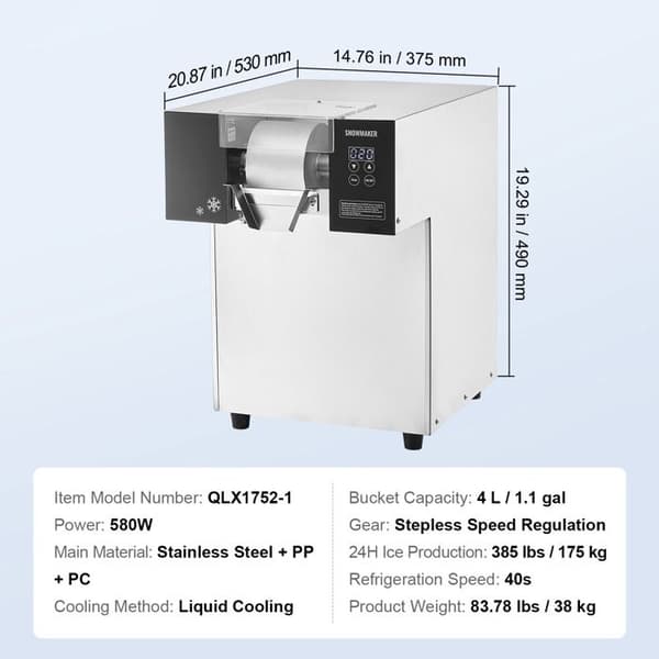 Kommerciel Ismaskine - DUOKU - 385 lb/24 h - Rustfrit Stål - Elektrisk - Væskekøling