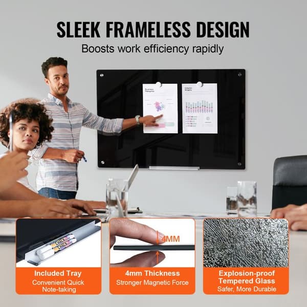 Magnetiskt Glas Whiteboard-Duoku-36"x24"-Väggmontering-med Bricka för Markörer, Suddgummi och 2 Markörer-Svart