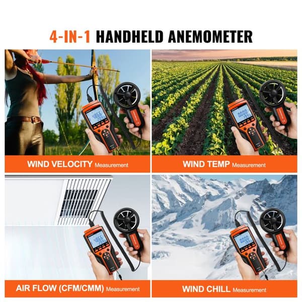Bärbar Anemometer Split-Duoku-14℉-140℉-Digital Vindhastighetsmätare, CFM-mätare med LED-bakgrundsbelysning