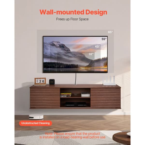 Væghængt TV-Møbel - DUOKU - 152 cm - Multimedie Console - 2 Niveauer - Valnød Valnöt