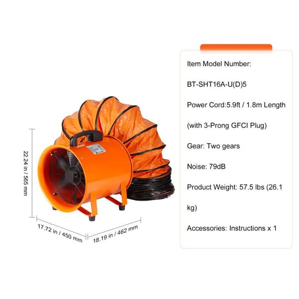 Afbæsningsventilator - DUOKU - BT-SHT16A-U(D)5 - 900 W - 5175 CFM - 80 dB