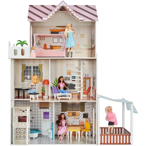 Dukkeknude - DUOKU - Moderne Legetøjs Hus - 7 Stykker - Rosa - Skal Samles Selv