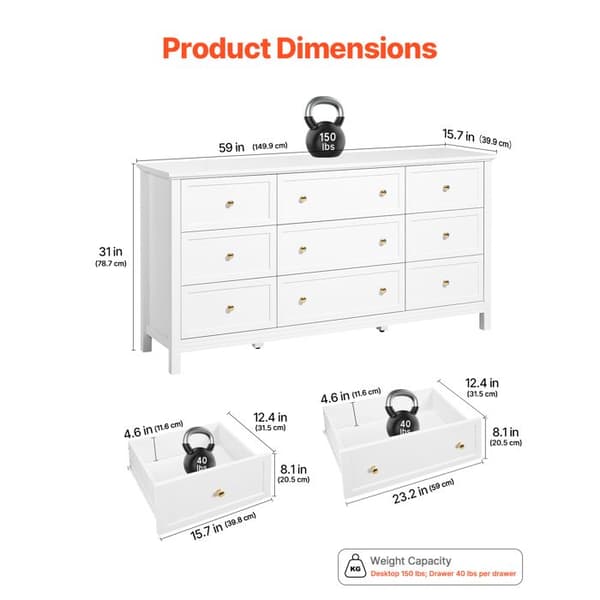 Kommode - DUOKU - 3 kolonner 9 skuffer - Hvid - MDF og spånplader - Anti-tipping skydesystem Vit