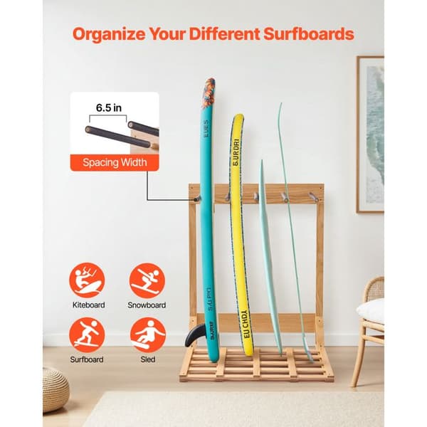 Støtte i træ med 4 niveauer til surfbrætter - Duoku - til opbevaring og udstilling af snowboards