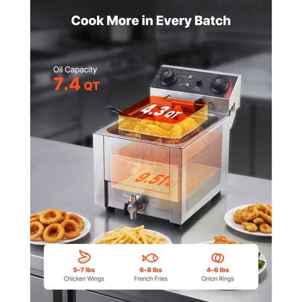Professionel elektrisk frituregryde - DUOKU - SEF-101V - 6,8 L - 2500 W - Rustfrit stål, 60–200°C