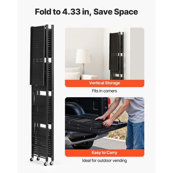 Foldable Mobile Shelf-Duoku-4 Levels-Foldable Shelf on Wheels-71x33x137 cm-Robust Metal-Static Load 340 kg-Black