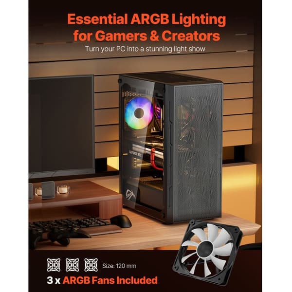 Gamer PC Chassi - DUOKU - Mellanstor Tur - 3 ARGB Fläktar 120 mm - Härdat Glas - Hög Luftgenomströmning