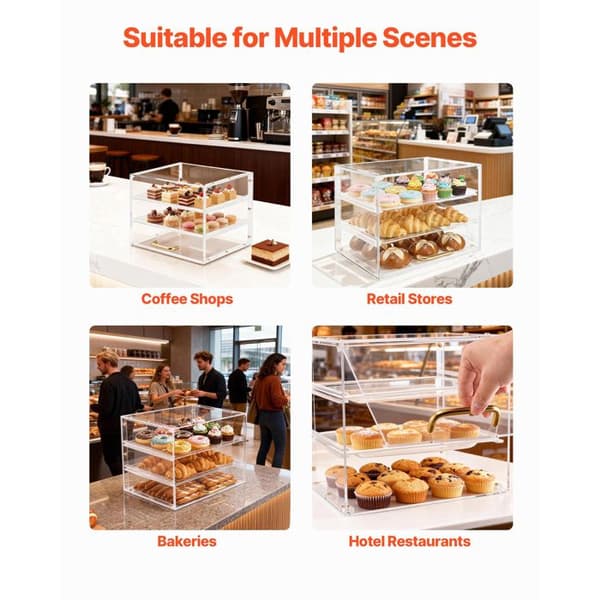 Vitrine Bageri-Duoku-33x26x26 cm-3 Niveauer-Display til Bagværk i Transparent Akryl