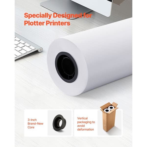 Hvid Tegnepapir Rulle-Duoku-Stor Format 762 mm x 152,4 m-Pack med 2 Ruller til CAD Plotter, Kerne på 76,2 mm
