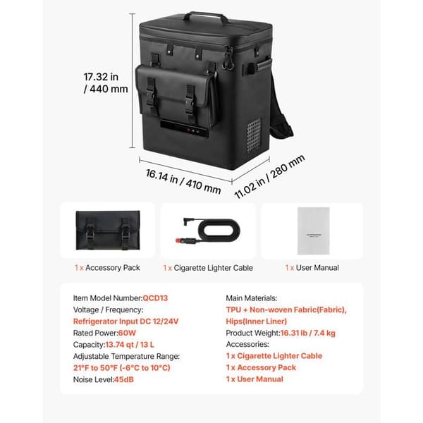 Bärbar elektrisk kylbox - DUOKU - QCD13 - 13 L - 12/24 V DC - -6 °C till 10 °C