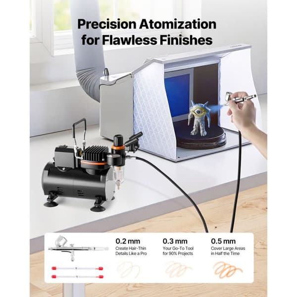 Aero spray kit med 1/6 HP luftkompressor - Duoku - Professionel dobbelt handlings kompressor - inkluderer 1 spraypistol - 3 dyser