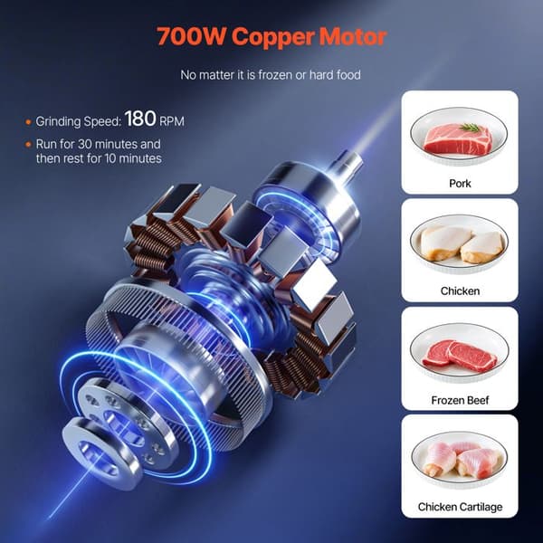Köttkvarn - DUOKU - JQ-90A-12 - 11 Lbs/Min - 700W - Rostfritt Stål