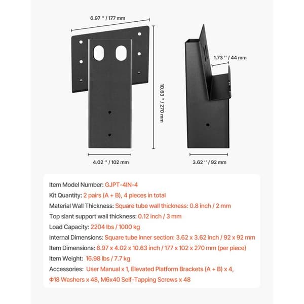 Understøttelse af hævet platform - DUOKU - Træstolper 88,9x88,9 mm - 4 STK - Kapacitet 1000 kg - Stål