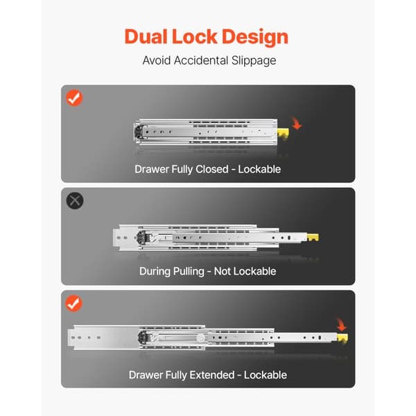 Full Extension Drawer Slide-Duoku-558 mm-Locking Slide-1 Pair-Load Capacity 226,8 kg-Side Rail