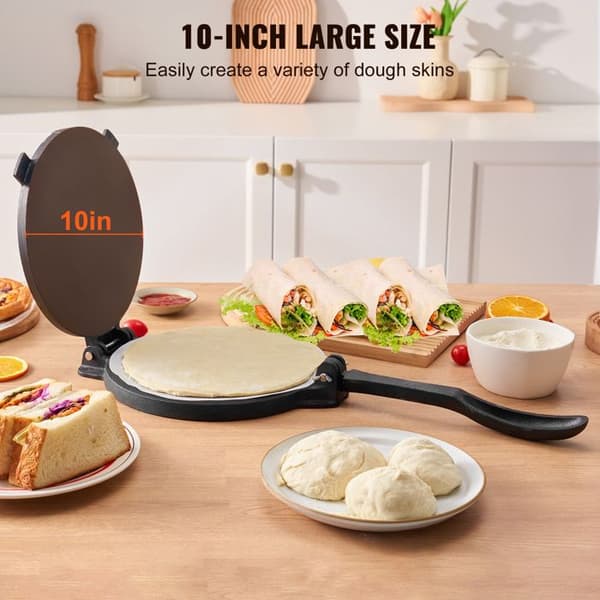 Tortillapress - DUOKU - HES250 - Förkryddad gjutjärn - 25 cm (10") - 100 bakplåtspapper Grå