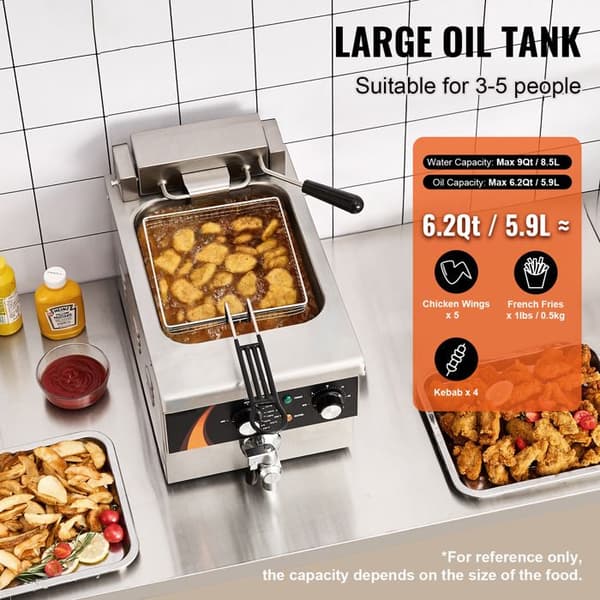 Elektrisk Frituregryde - DUOKU - Model EF-6V - 8,5 L - Rustfrit Stål - 3000 W