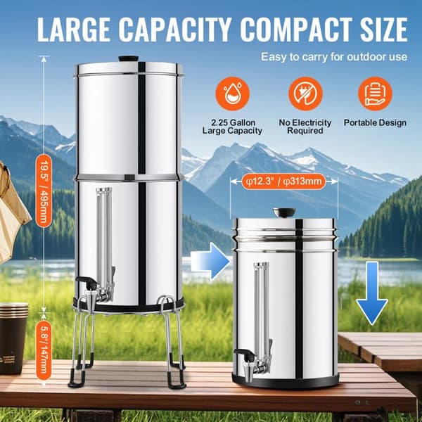 Gravitationel Vandfilter System - Duoku - 2,25 G - Rustfrit Stål 304 - med 2 Keramiske Kulfiltere