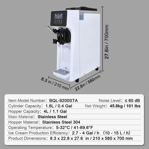 Sorbetmaskine - DUOKU - BQL-9200STA - 10L/H - 900W - LCD-panel og Rustfrit Stål
