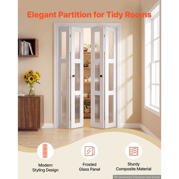 Fällbar garderobsdörr - DUOKU - MM-BL06-48 - 4 paneler - 3 glas med frostat glas - Vit 1219×2032 mm Vit