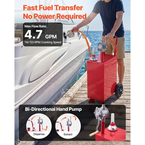 Bränslevagn 56,8 L-Duoku-med Manuell Pump, Kolstålstank, Utrustad med 2 Hjul och en Slang, Röd