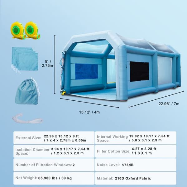 Inflatable Spray Booth-Duoku-Bilmålnings Tält för Bil 7 x 4 x 2,75 m-Filtreringssystem, 2 Fläktar, Vit