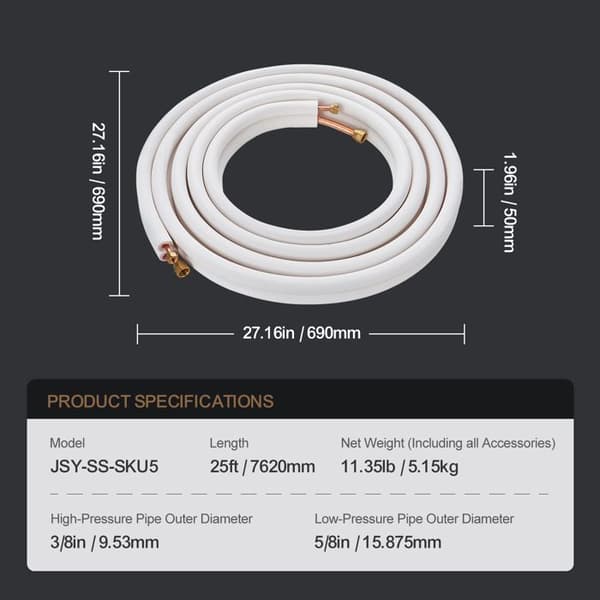 Sæt af Mini-Delte Rør - DUOKU - 7620 mm - Kobber - Trelags Isolation - 9,5 og 15,9 mm