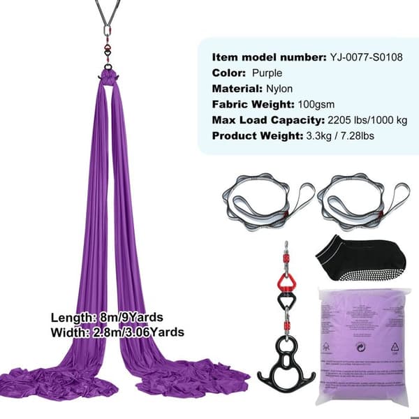 Luftgunga - DUOKU - Yoga-modell - Tyg i nylon 100 g/m² - 8,7 meter - 2204,62 lbs Violett